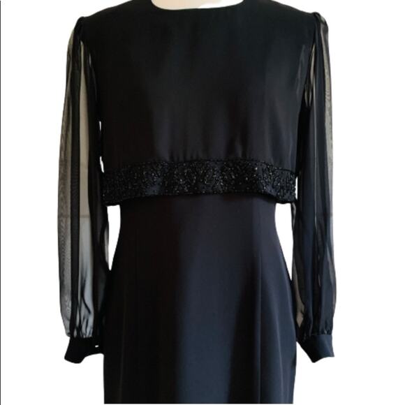 Jeffrey & Dara Dress by Linda Hutley Black Beaded Puff Sheer Sleeve Formal 10 - Picture 4 of 14